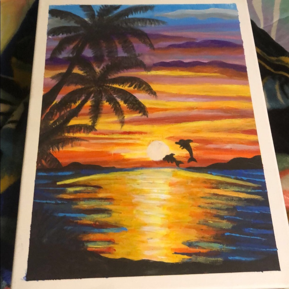 Hand painted beach sunset